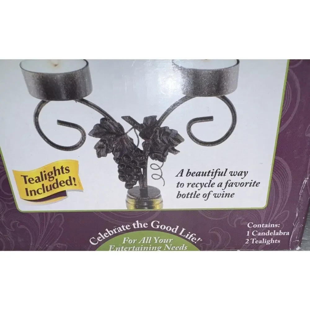 Epic Wine Bottle Candelabra Tea Lights Included Silver Grapevine NEW